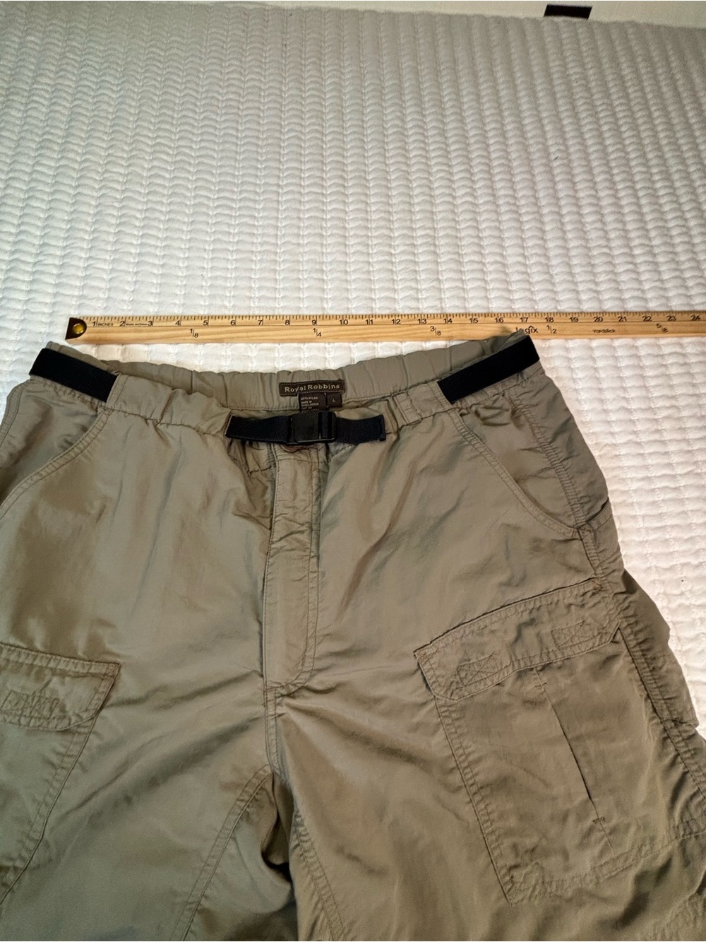Royal Robbins Olive Nylon Cargo Hiking Shorts Men's Large Belted Outdoor Travel - Picture 4 of 5